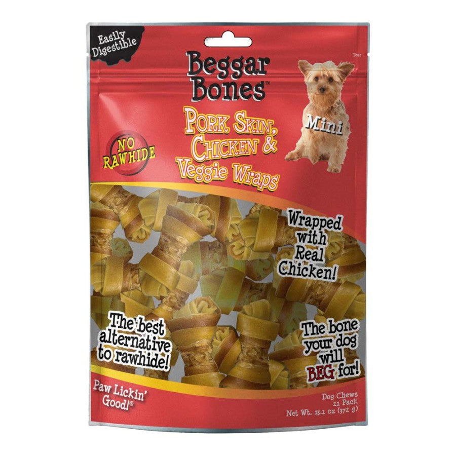 Savory Prime Beggar Bone Pork Skin, Chicken and Veggie Wraps Dog Treats