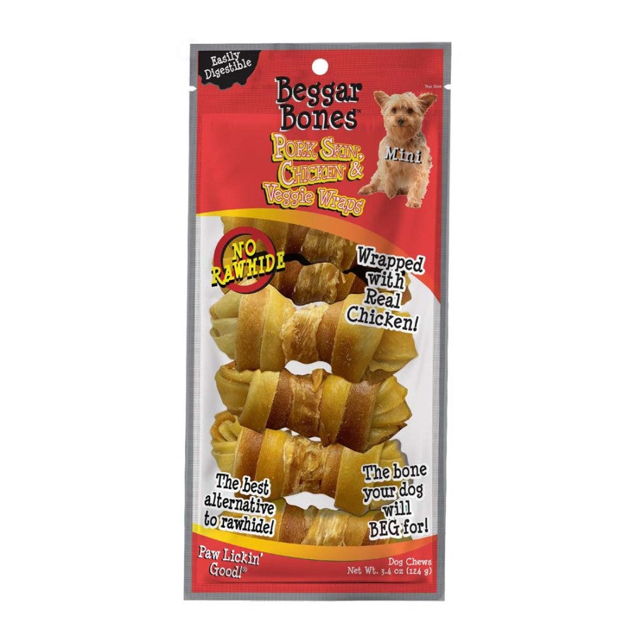 Savory Prime Beggar Bone Pork Skin, Chicken and Veggie Wraps Dog Treats