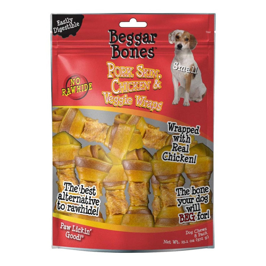 Savory Prime Beggar Bone Pork Skin, Chicken and Veggie Wraps Dog Treats