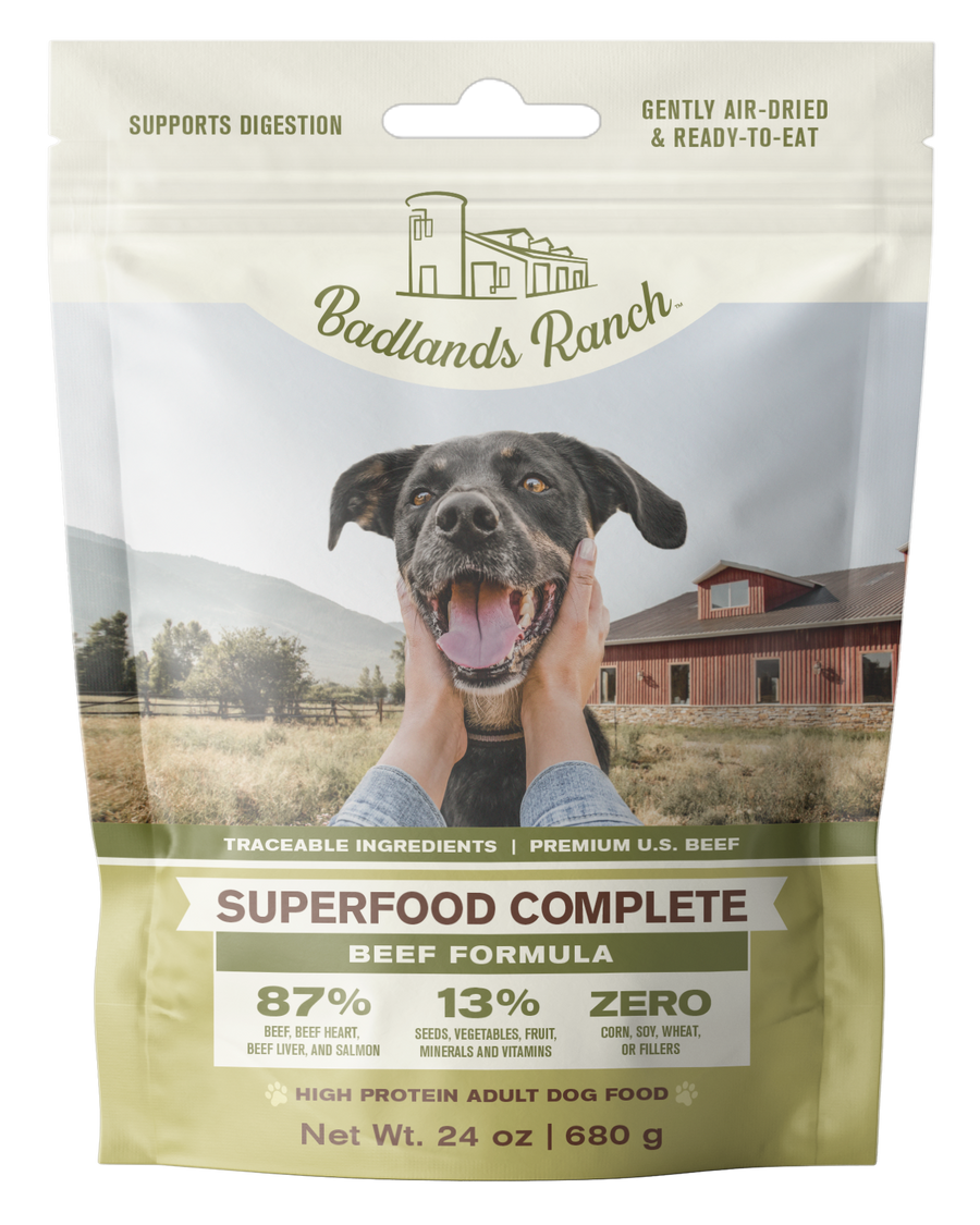 Badlands Ranch Superfood Complete 24 oz package Beef Formula Front