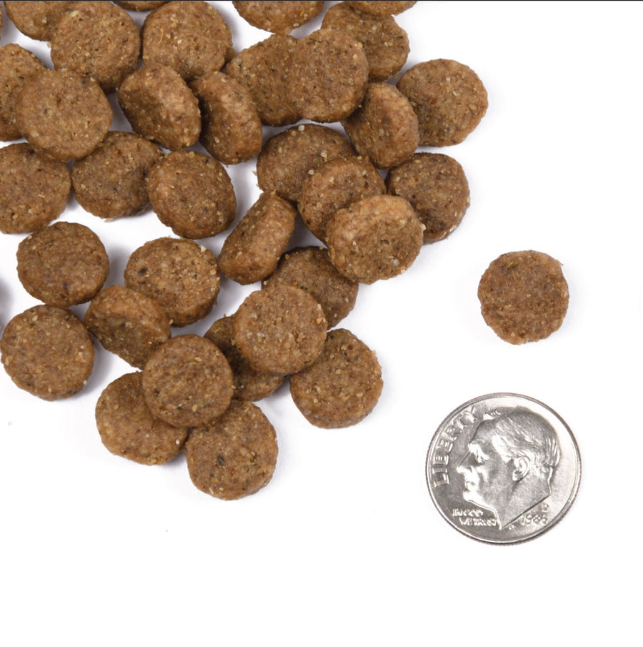 A size for every dog. Kibble approximately 2/3rds size of a dime.