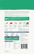 Back label of pouch of Dr. Marty Nature's Blend Active Vitality Freeze-Dried Senior Dog Food Dog ages 7 & up