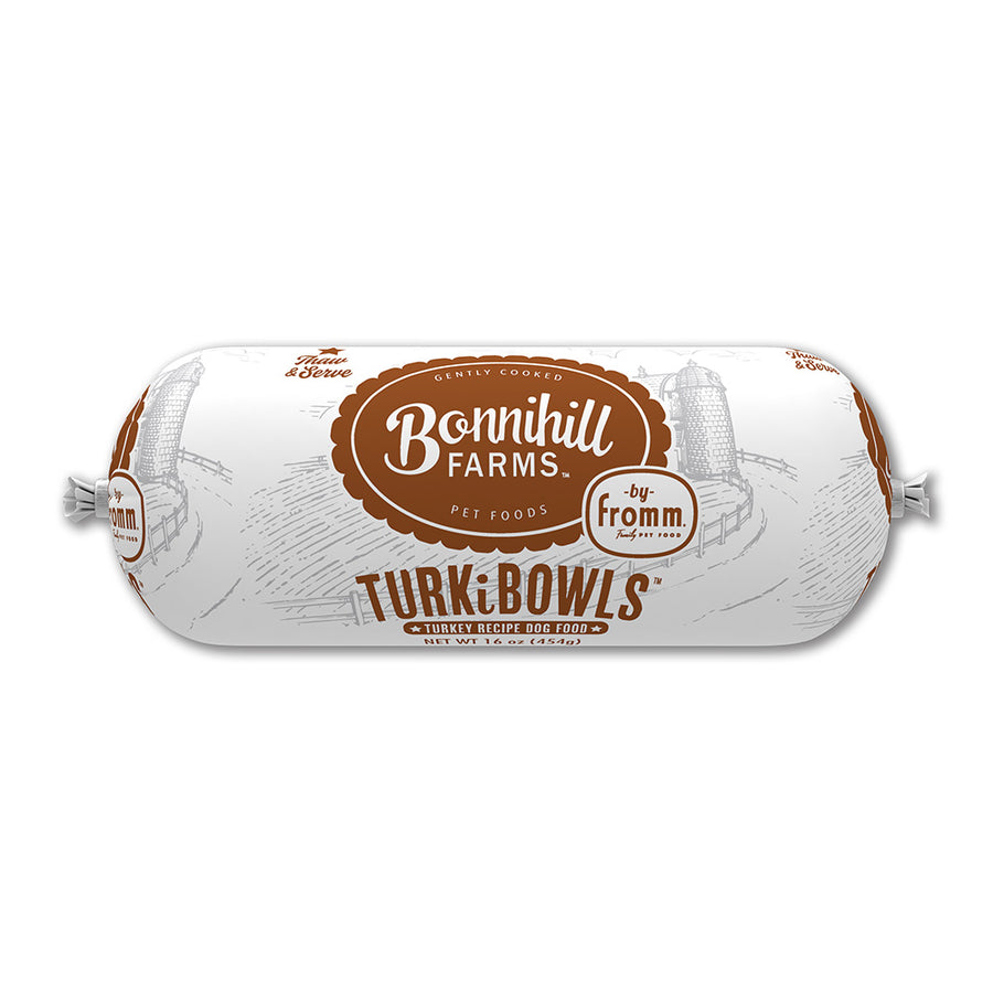 A piece of Fromm Bonnihill Farms Turkibowls Frozen Dog Food 16oz