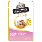 Front pouch of Fussie Cat Chicken with Tuna in Gravy Cat Food Pouch 2.47oz