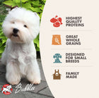 * Highest Quality Proteins
* Great Whole Grains
* Designed for Small Breeds
* Family Made