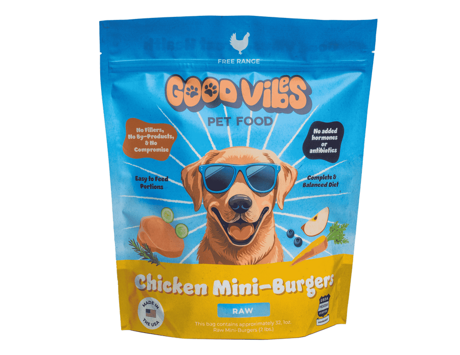 Good Vibes Frozen Raw Dog Food Chicken Mini-Burgers