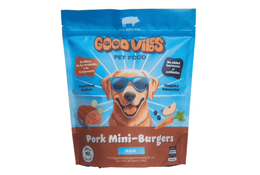 Good Vibes Frozen Raw Dog Food Pork Mini-Burgers