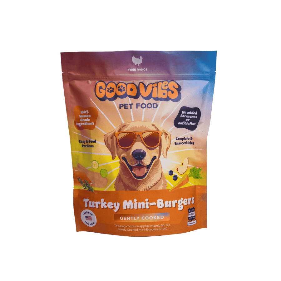 Good Vibes Gently Cooked Frozen Dog Food Turkey Mini-Burgers