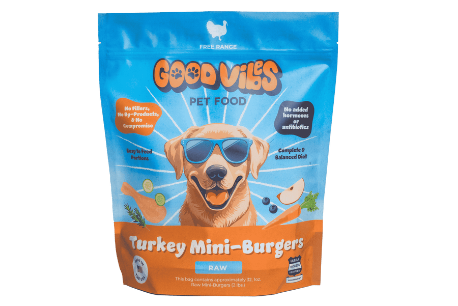 Good Vibes Frozen Raw Dog Food Turkey Mini-Burgers