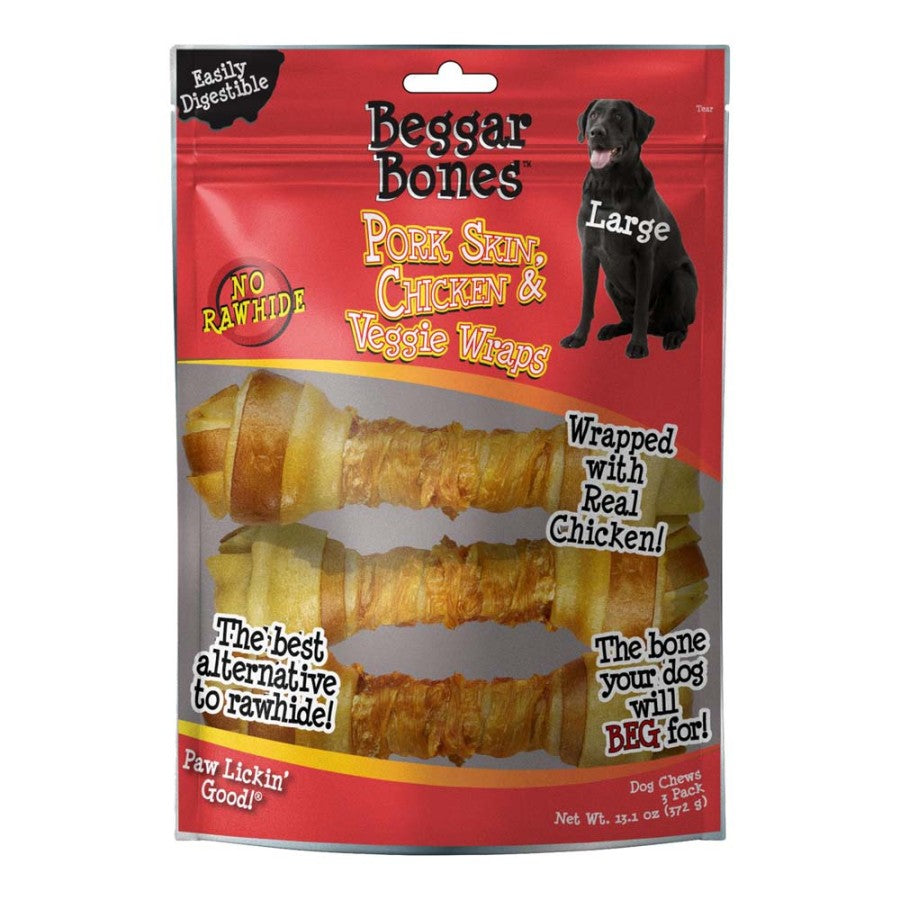 Savory Prime Beggar Bone Pork Skin, Chicken and Veggie Wraps Dog Treats