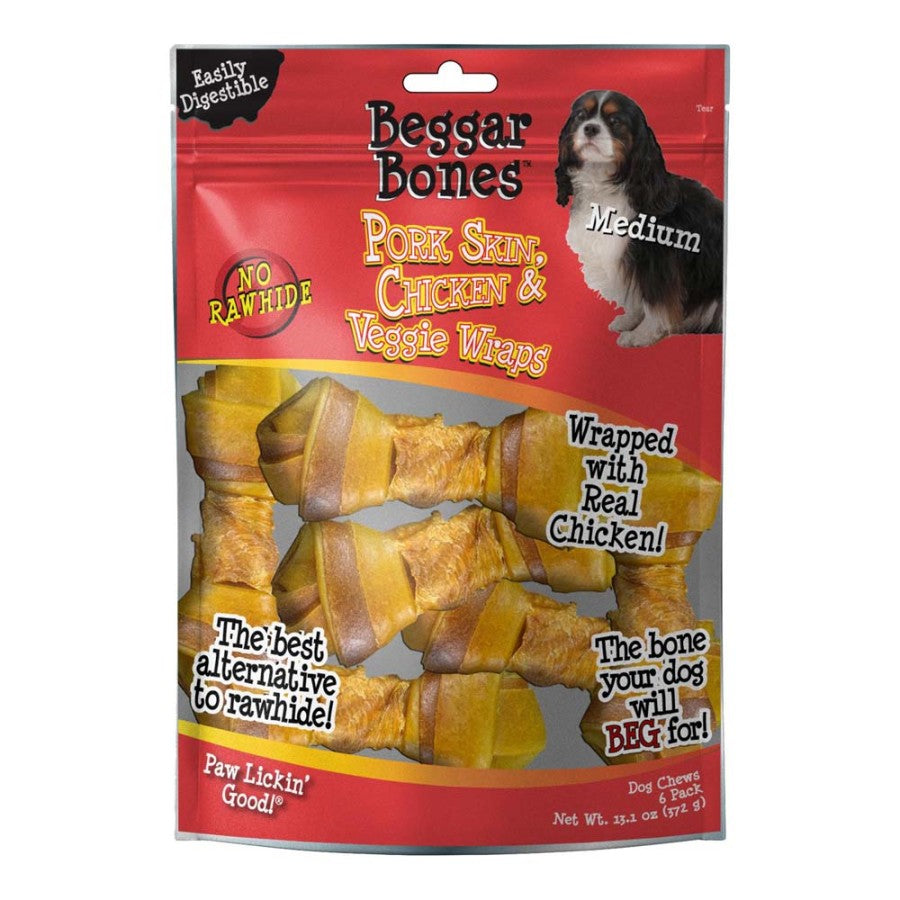 Savory Prime Beggar Bone Pork Skin, Chicken and Veggie Wraps Dog Treats