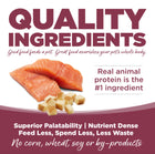 Quality Ingredients. Superior palatability, nutrient dense, feed less, spend less, less waste. No corn, wheat, soy or by-products.