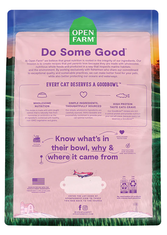 Back pouch of Open Farm Goodbowl Wild Caught Salmon & Brown Rice Recipe Cat Food