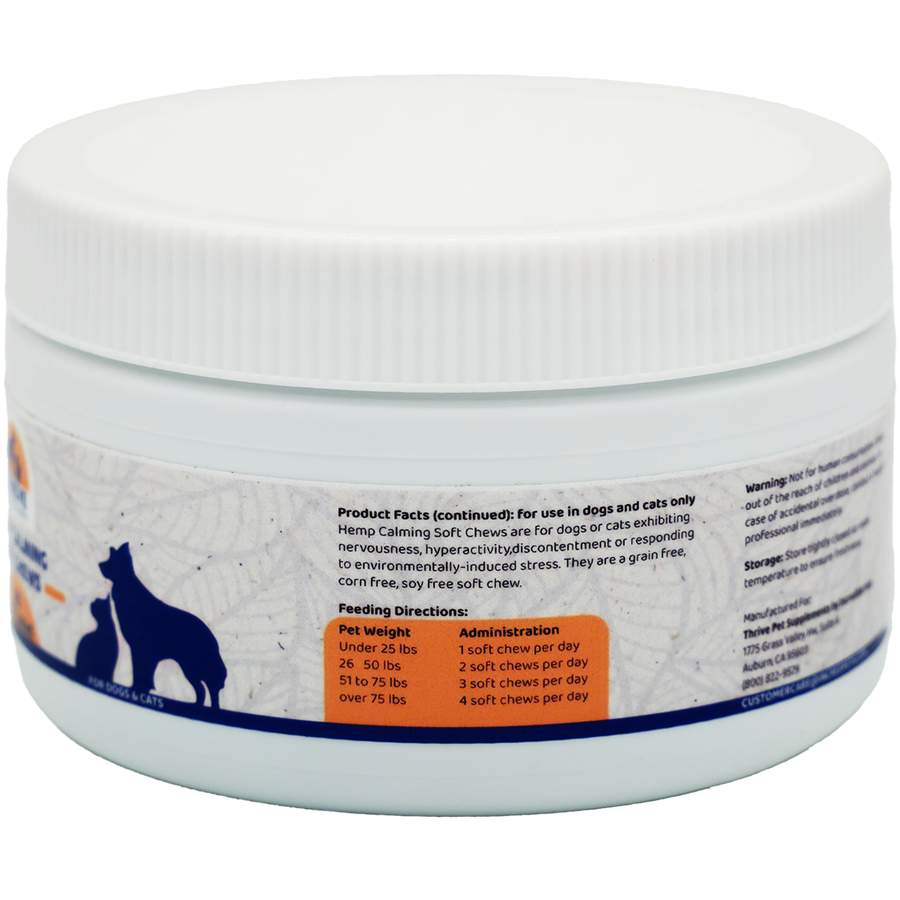 Product Facts and Directions for Use  for Thrive Pet Hemp Calming Soft Chew 60 CT