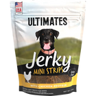 Front pouch of Ultimates Jerky Mini Strips with Chicken Dog Treats 7oz