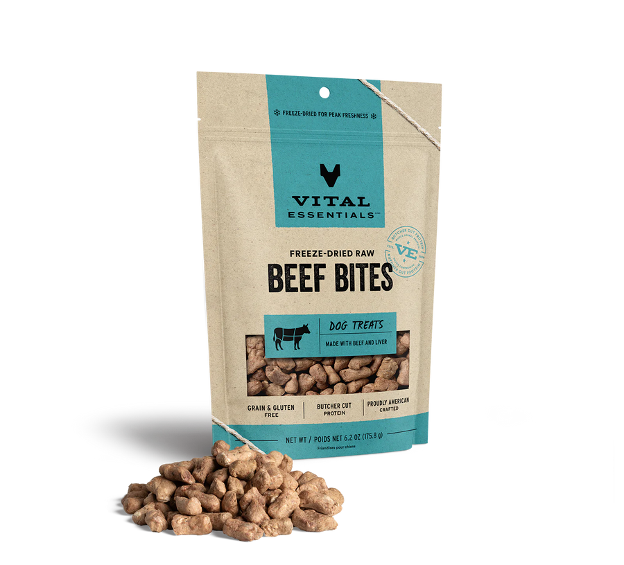 Front pouch of Vital Essentials Freeze-Dried Duck Bites Dog Treats
