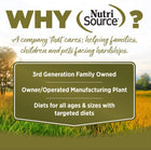 Why NutriSource? 3rd Generation Family owned, owner/operated manufacturing plant, diets for all ages & sizes with targeted diets.