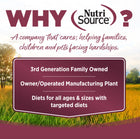 Why NutriSource? 3rd Generation Family owned, owner/operated manufacturing plant, diets for all ages & sizes with targeted diets.