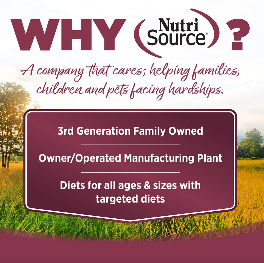 Why NutriSource? 3rd Generation Family owned, owner/operated manufacturing plant, diets for all ages & sizes with targeted diets.