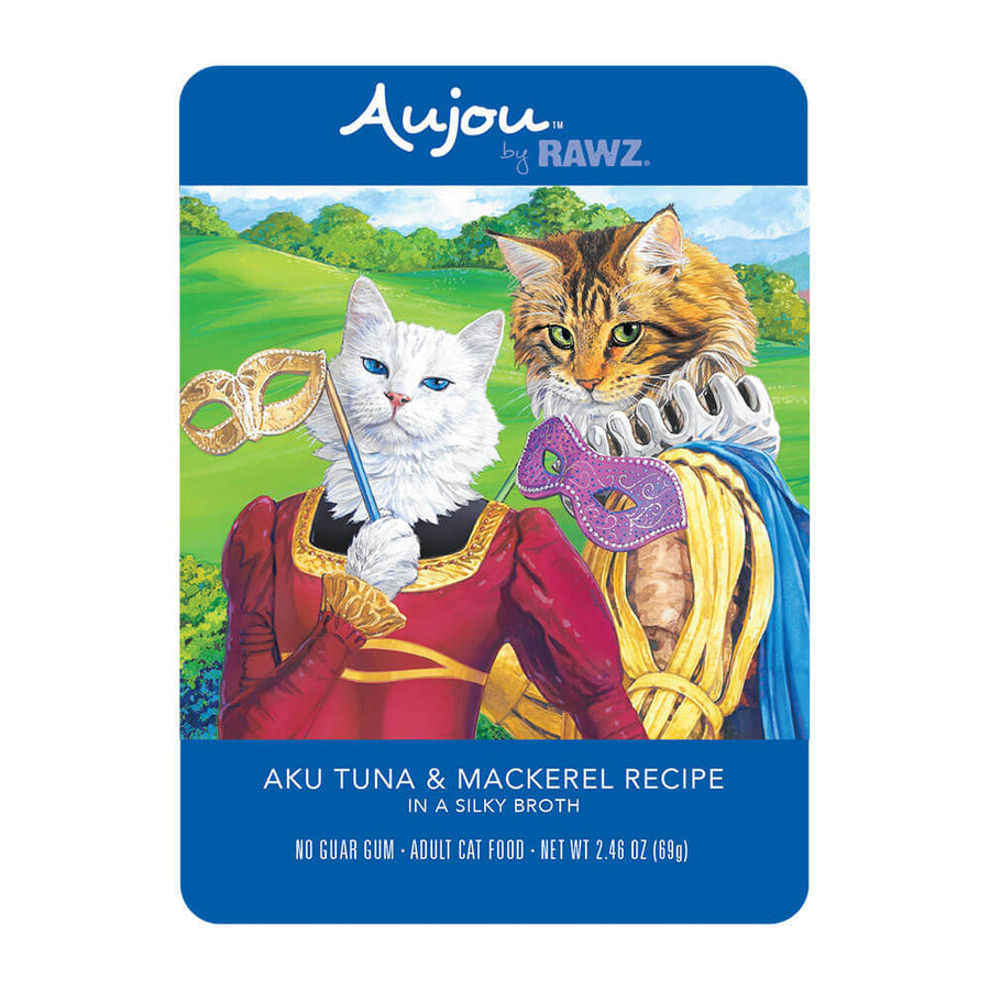 Aujou Aku Tuna & Mackerel Recipe Cat Food front of pouch.