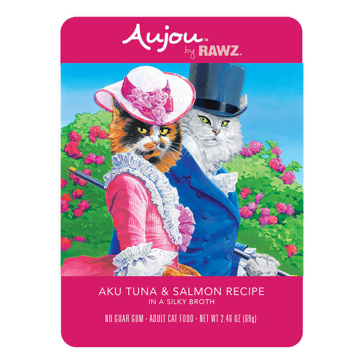Aujou Aku Tuna & Salmon Recipe Cat Food  front of pouch.