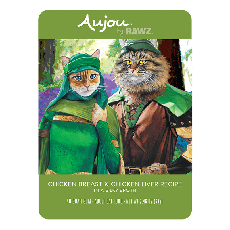 Aujou Chicken Breast & Chicken Liver Recipe Cat Food front of pouch.