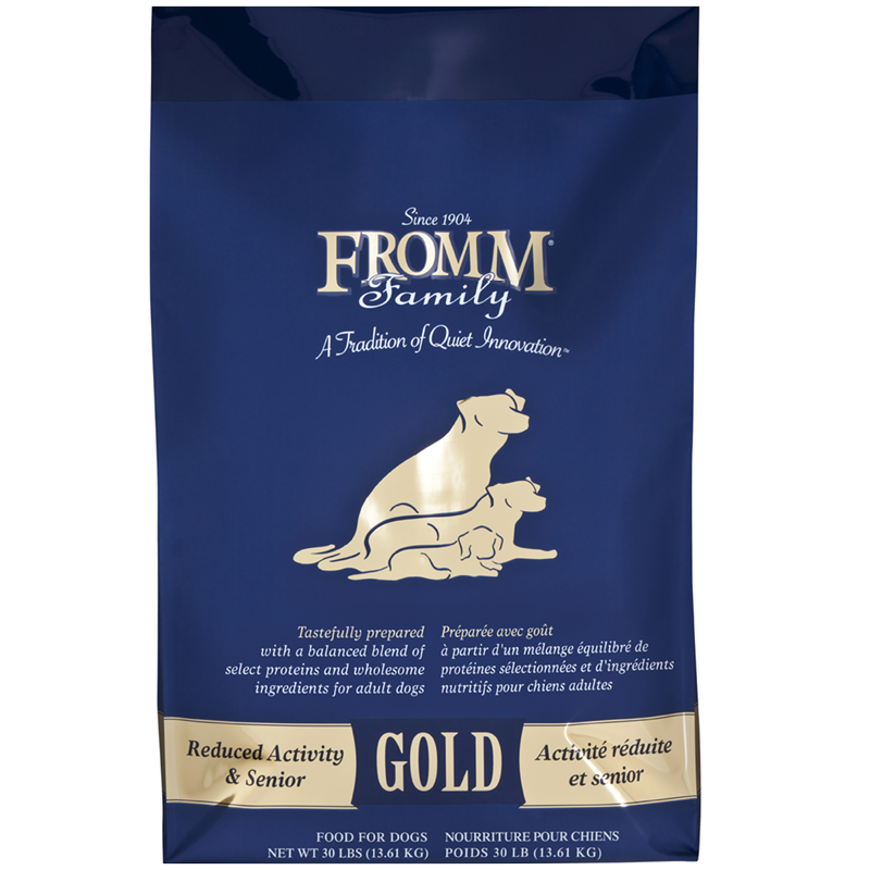 Fromm Reduced Activity & Senior Gold Food for Dogs front of bag.