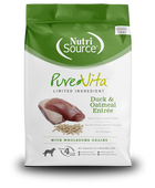 NutriSource PureVita Duck & Oatmeal Entree Dry Dog Food front of bag.
