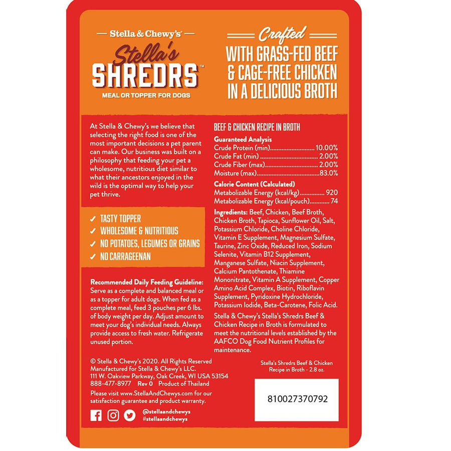 Stella & Chewy's Shredrs Beef & Chicken in Broth Topper for Dogs