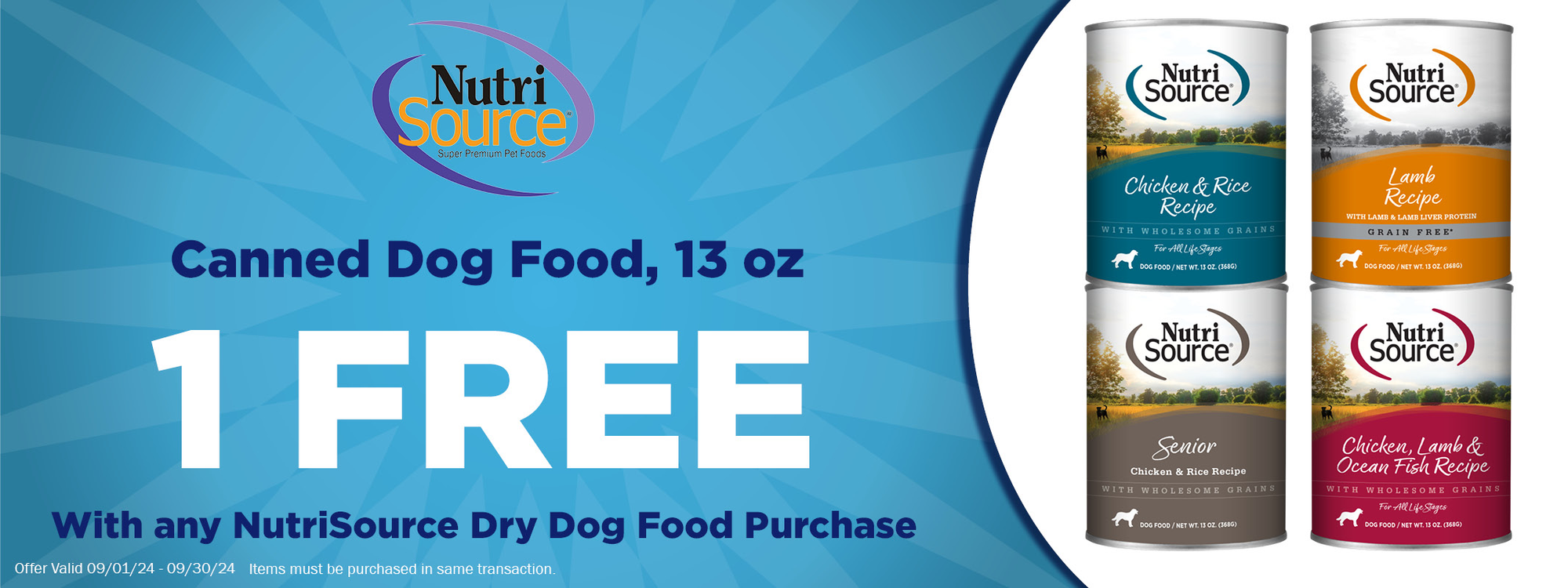 NutriSource Dog Can free with any Dry Kibble Purchase