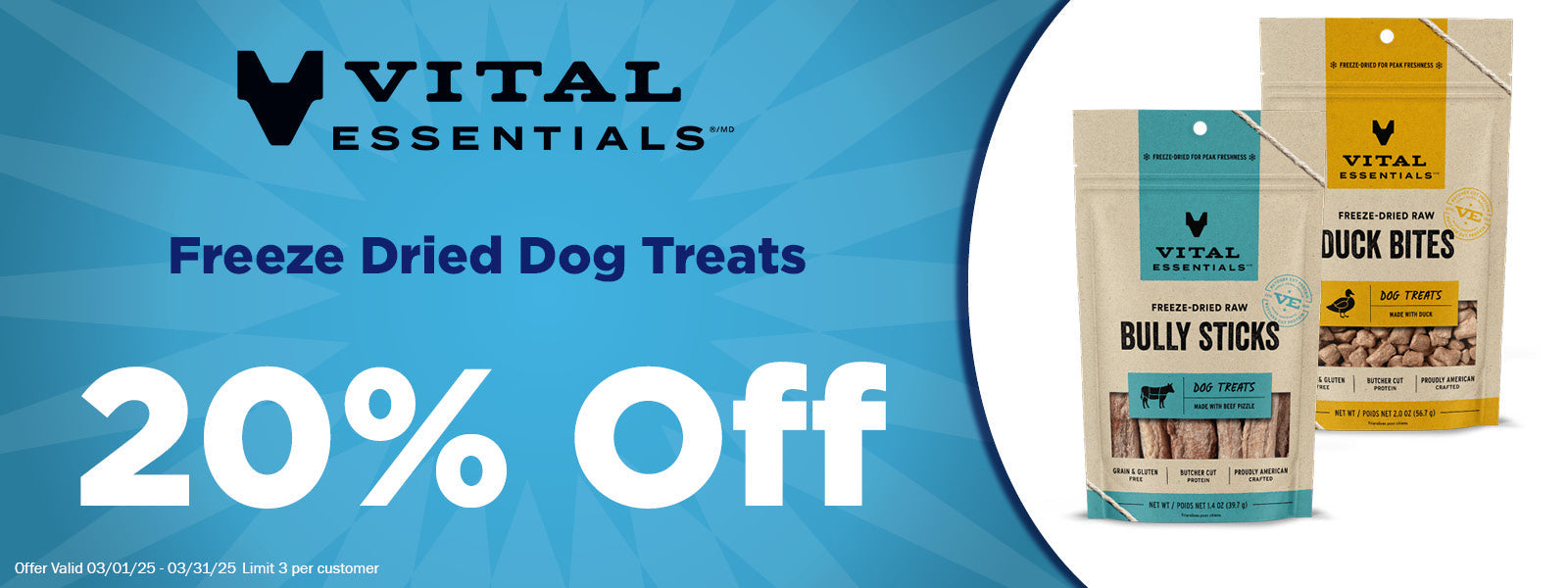 Vital Essentials Dog Treats 20% Off