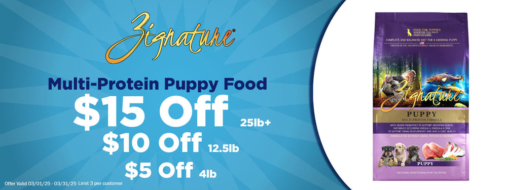 Zignature Puppy Formula Up to $15 Off Dry Food