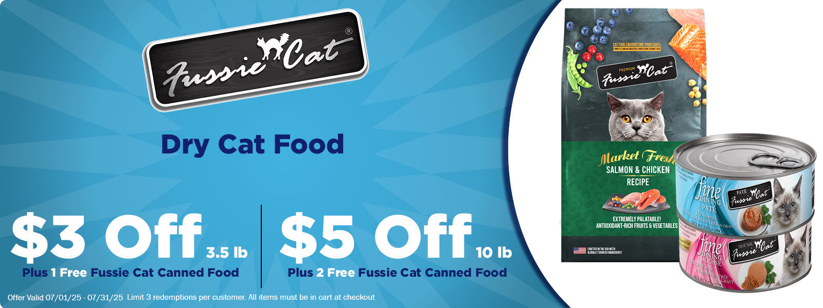 Fussie Cat Dry Cat Food $5 Off + 2 Free Cans
