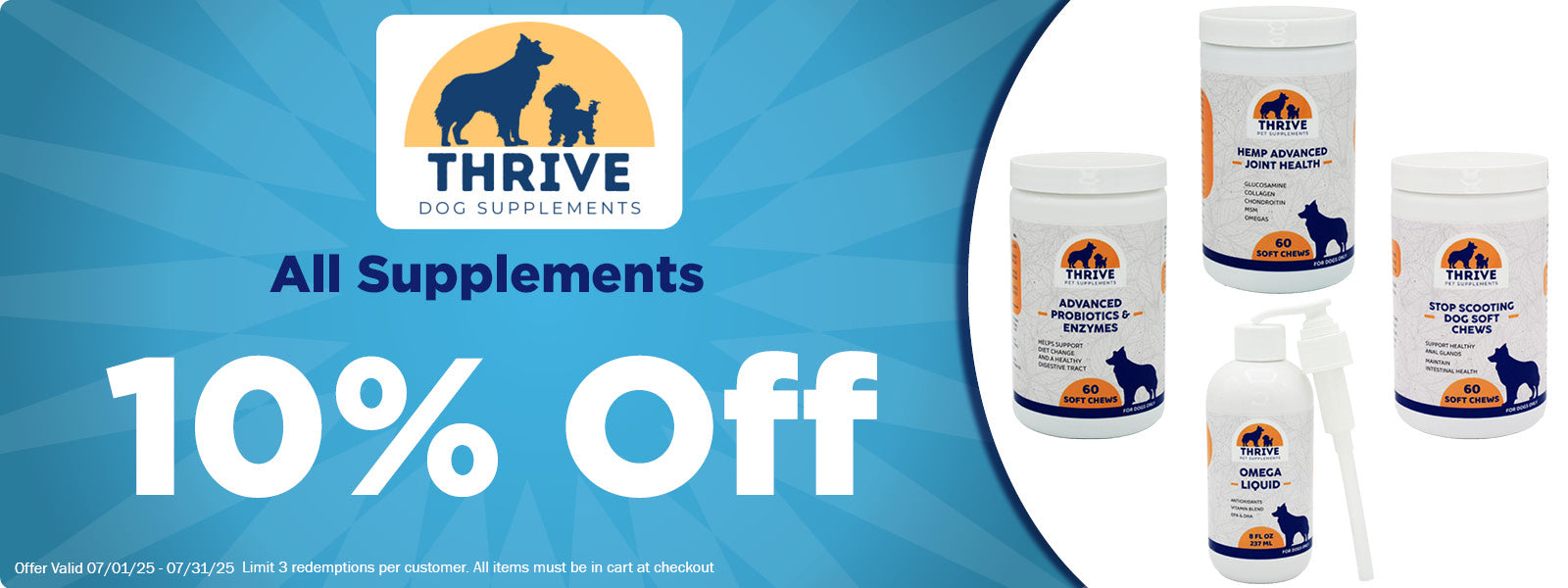 Thrive Pet Supplements 10% Off Probiotics, Omega & Joint Support & more!
