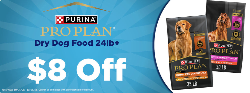 $8 Off Purina Pro Plan Dog Food 24lbs or Larger!