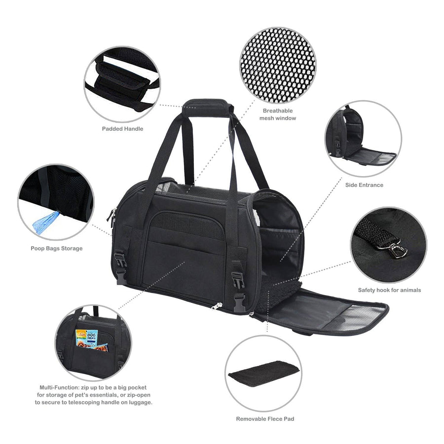 GooPaws Soft Sided Travel Carrier in Black For Dogs and Cats