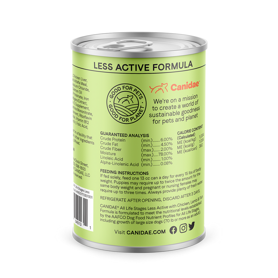 Canidae All Life Stages Less Active Chicken, Lamb and Fish Reciepe Canned Dog Food