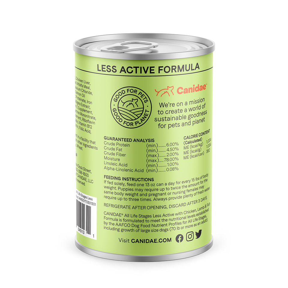 Canidae All Life Stages Less Active Chicken, Lamb and Fish Reciepe Canned Dog Food
