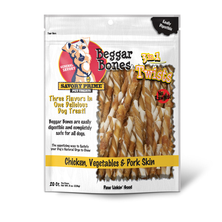 Savory Prime Beggar Bone 3-in-1 Twists Dog Treats