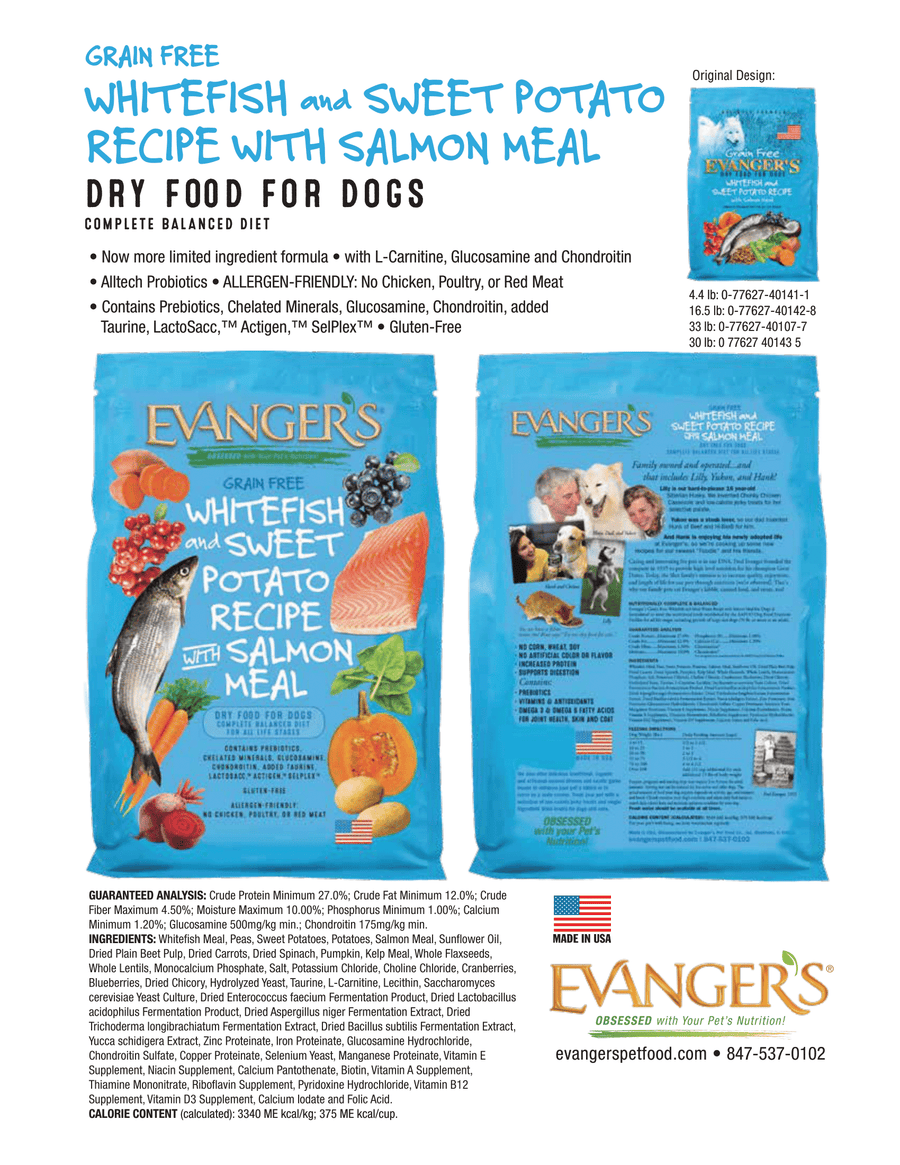 Evanger's Grain Free Super Premium Whitefish and Sweet Potato Dry Dog Food