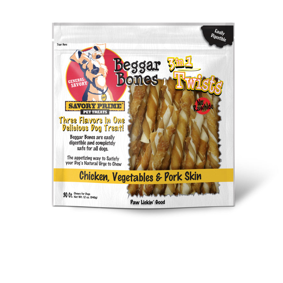 Savory Prime Beggar Bone 3-in-1 Twists Dog Treats