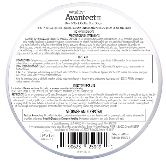 Vetality Avantect II Flea & Tick Collar for Small Dogs