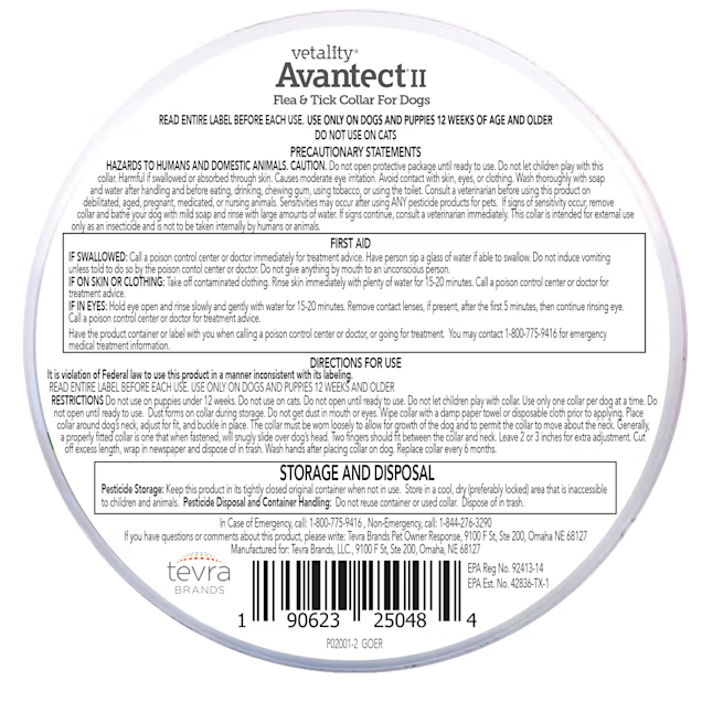 Vetality Avantect II Flea & Tick Collar for Large Dogs