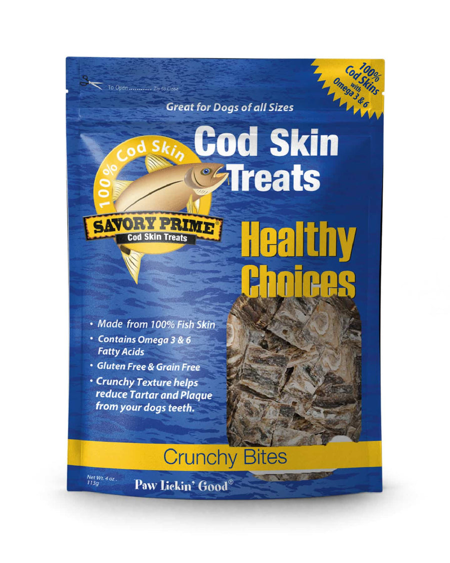 Savory Prime Cod Skin Fish Crunchy Bites Treats for Dogs