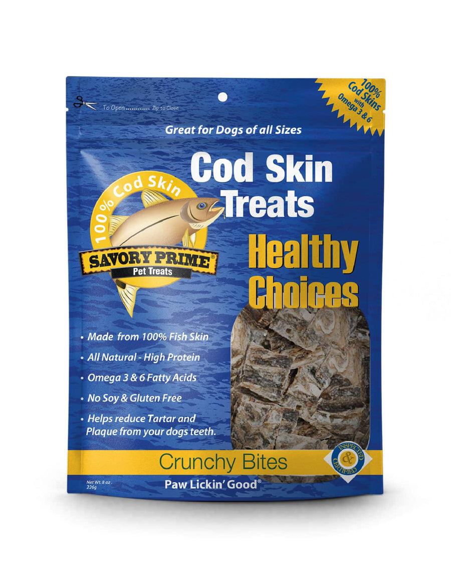 Savory Prime Cod Skin Fish Crunchy Bites Treats for Dogs