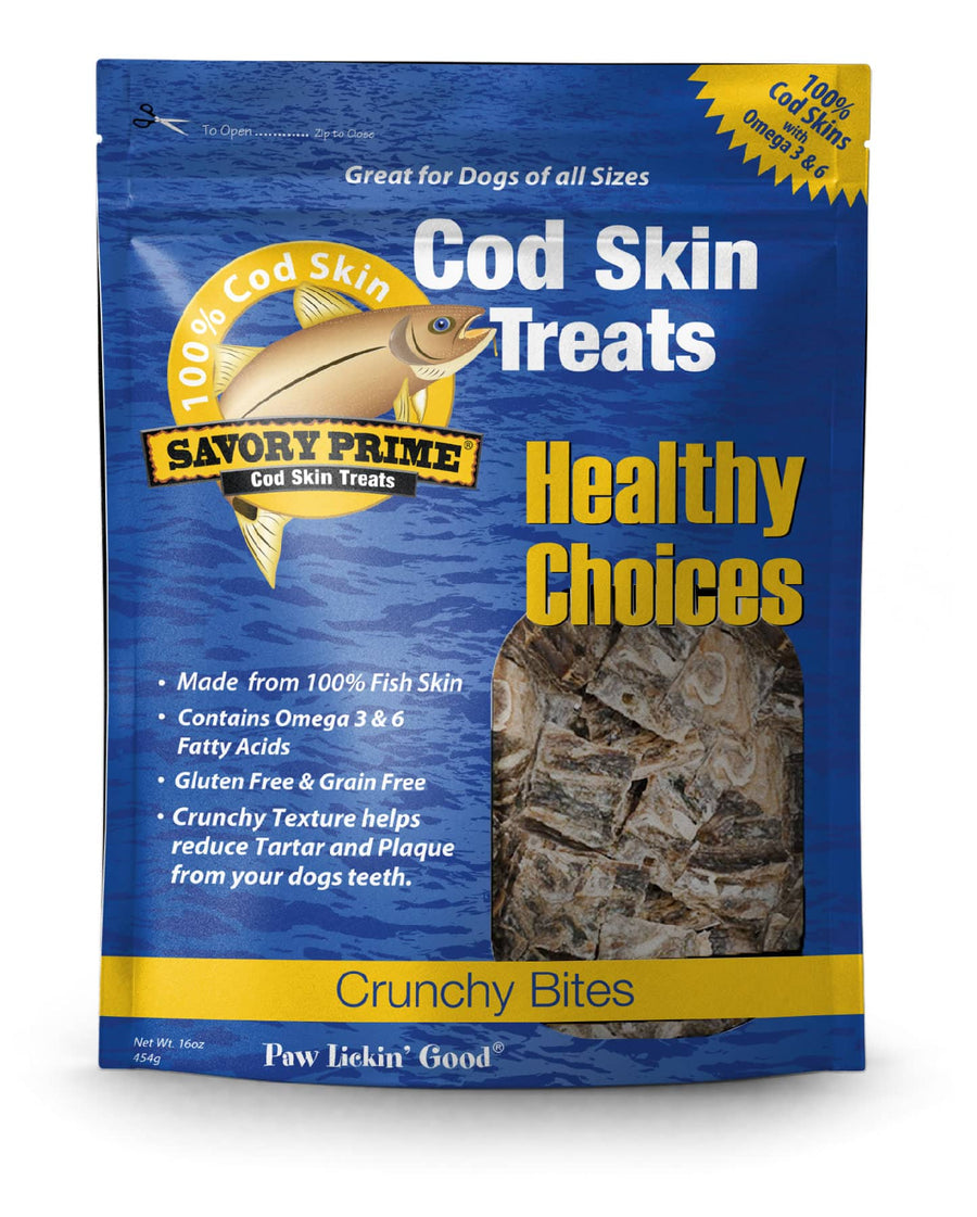 Savory Prime Cod Skin Fish Crunchy Bites Treats for Dogs