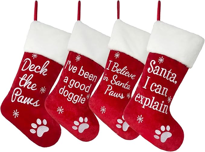 Pet Stocking Red Velvet & Emboidered for Dogs and Cats