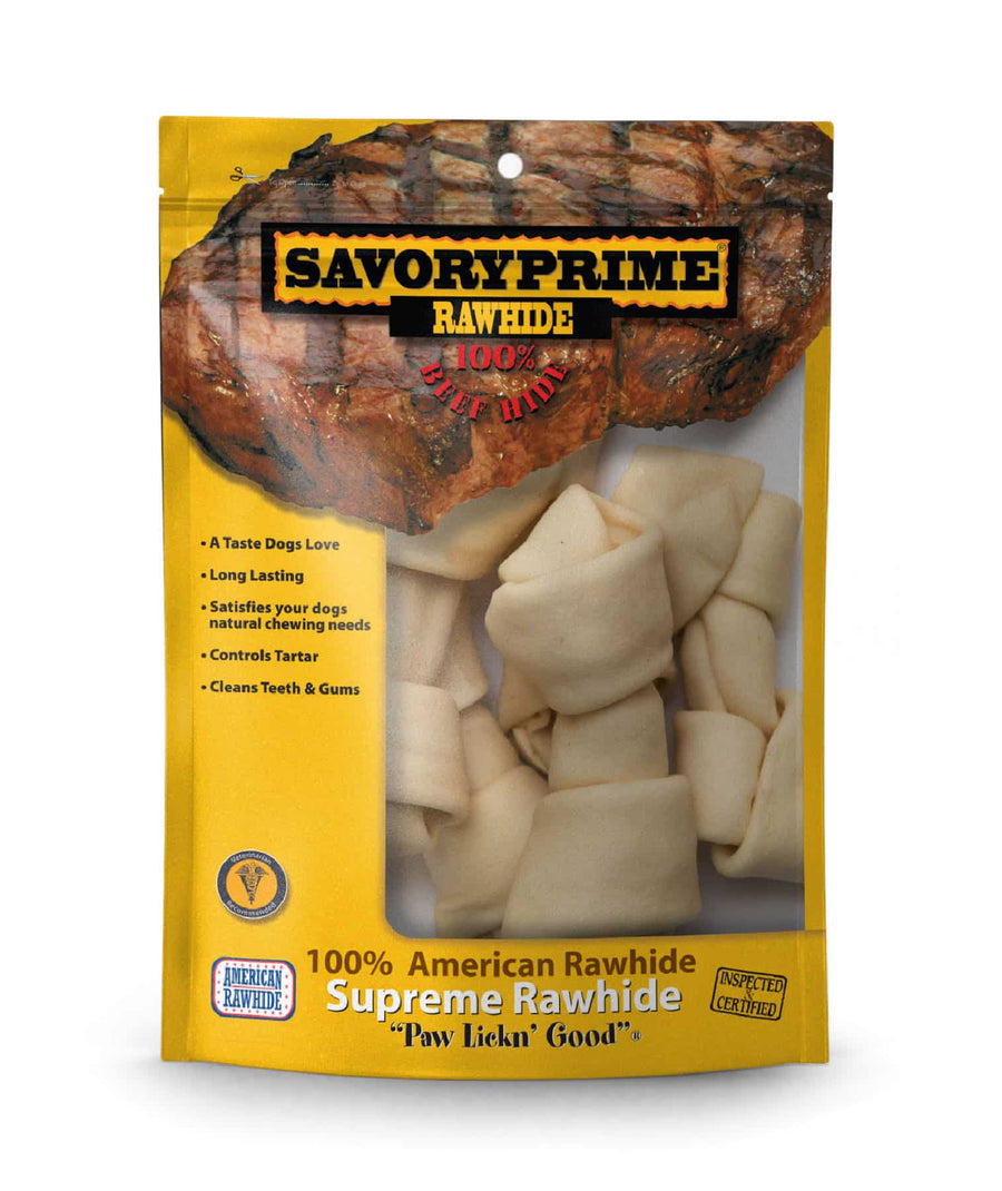 Savory Prime Rawhide Knotted Bones Dog Treat