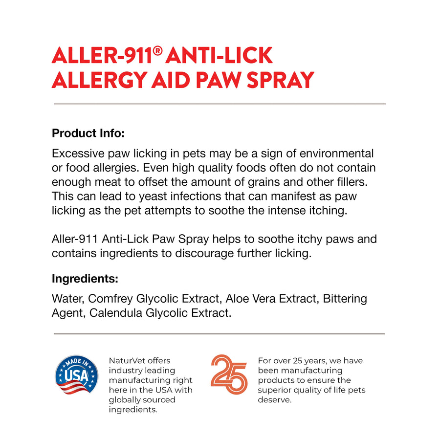 NaturVet Aller911 Antilick Paw Spray for Dogs and Cats