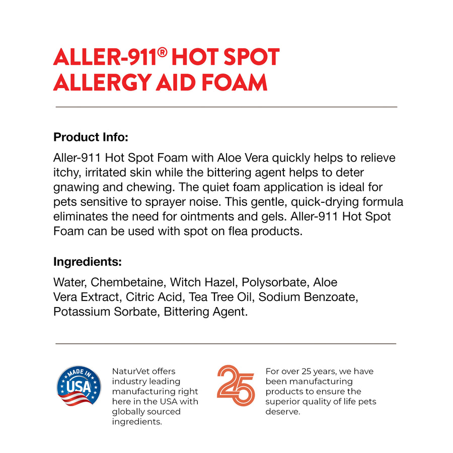 NaturVet Aller911 Hot Spot Allergy Aid Foam for Dogs and Cats